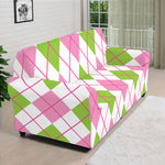 Pink Green And White Argyle Print Sofa Cover