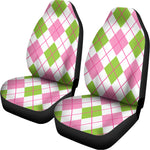 Pink Green And White Argyle Print Universal Fit Car Seat Covers