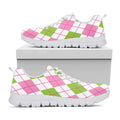 Pink Green And White Argyle Print White Running Shoes