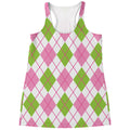 Pink Green And White Argyle Print Women's Racerback Tank Top