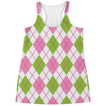 Pink Green And White Argyle Print Women's Racerback Tank Top