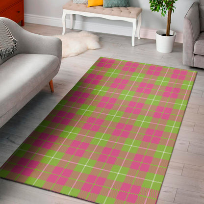 Pink Green And White Tartan Print Area Rug