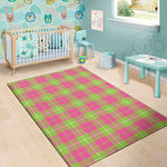 Pink Green And White Tartan Print Area Rug