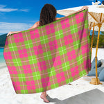 Pink Green And White Tartan Print Beach Sarong Wrap