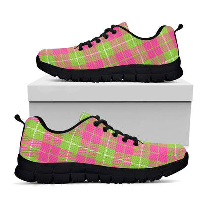 Pink Green And White Tartan Print Black Sneakers