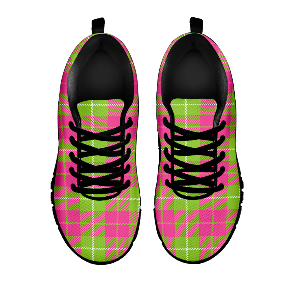 Pink Green And White Tartan Print Black Sneakers
