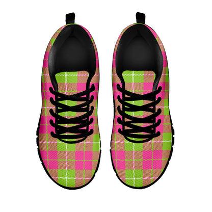 Pink Green And White Tartan Print Black Sneakers