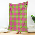 Pink Green And White Tartan Print Blanket