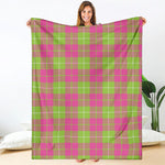Pink Green And White Tartan Print Blanket