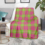 Pink Green And White Tartan Print Blanket