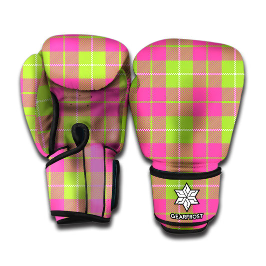 Pink Green And White Tartan Print Boxing Gloves