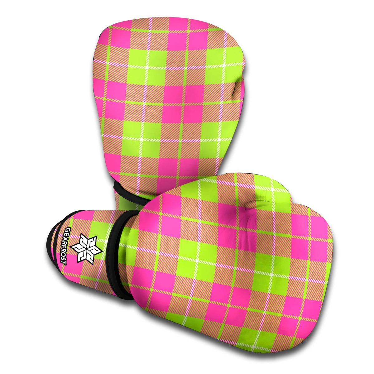 Pink Green And White Tartan Print Boxing Gloves