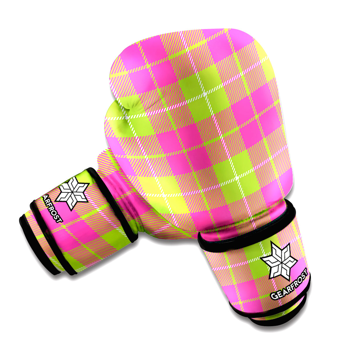 Pink Green And White Tartan Print Boxing Gloves