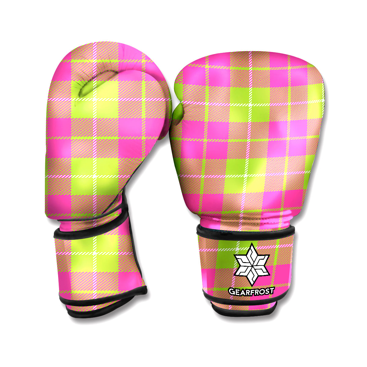 Pink Green And White Tartan Print Boxing Gloves