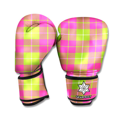Pink Green And White Tartan Print Boxing Gloves