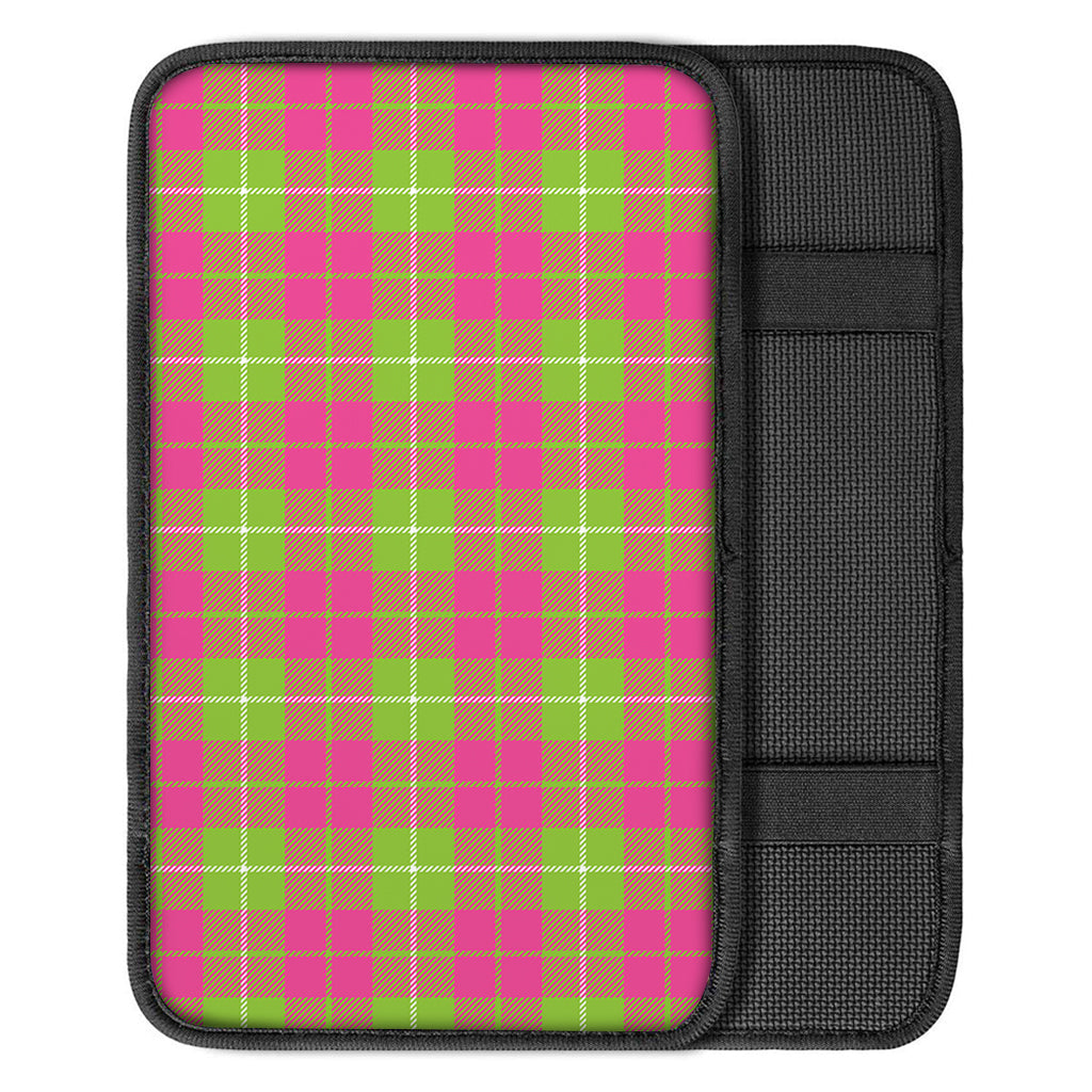 Pink Green And White Tartan Print Car Center Console Cover