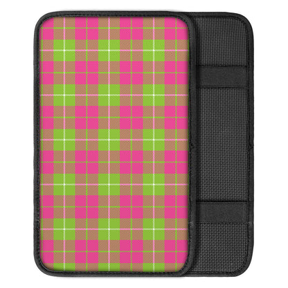 Pink Green And White Tartan Print Car Center Console Cover