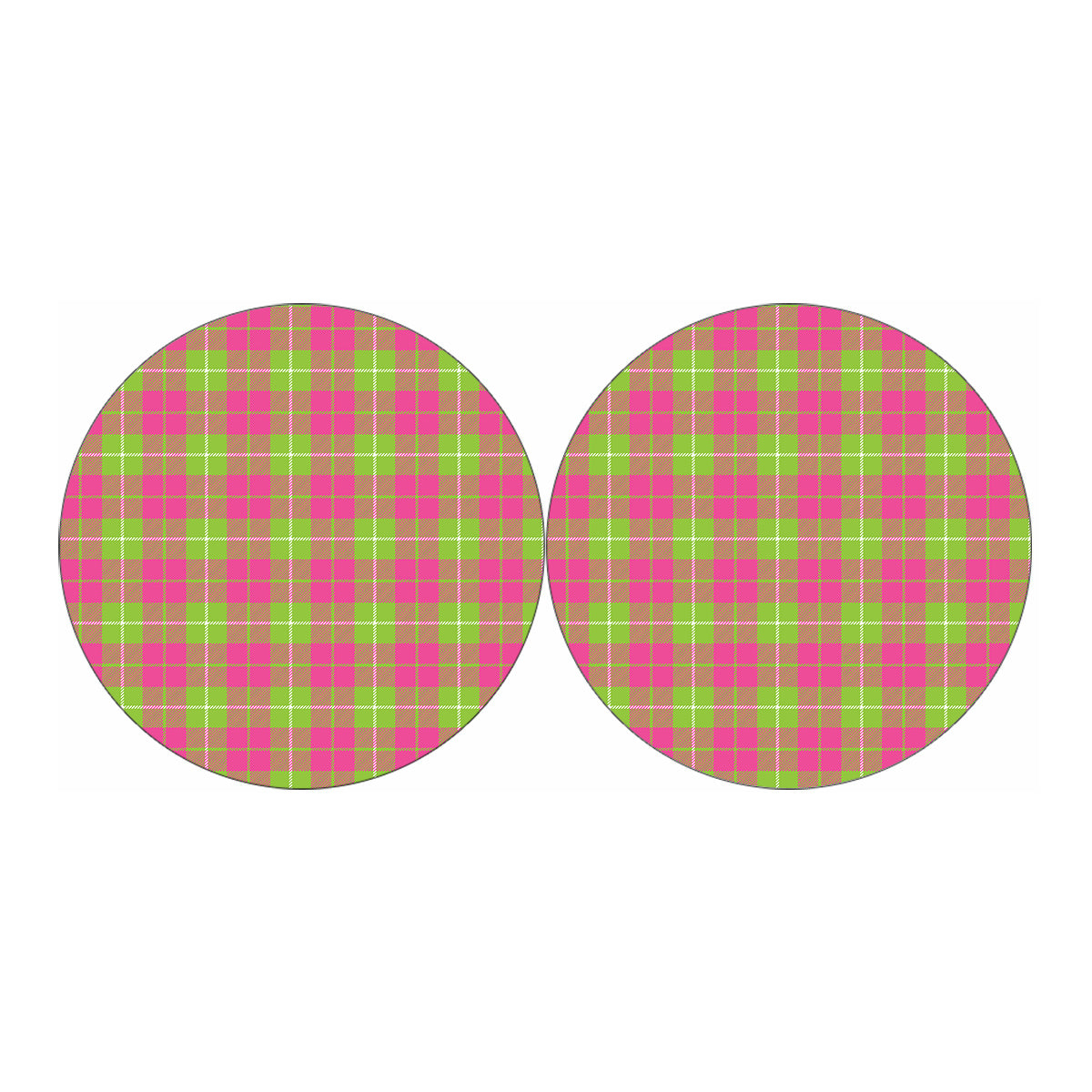 Pink Green And White Tartan Print Car Coasters