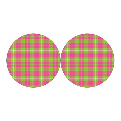 Pink Green And White Tartan Print Car Coasters