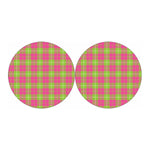 Pink Green And White Tartan Print Car Coasters