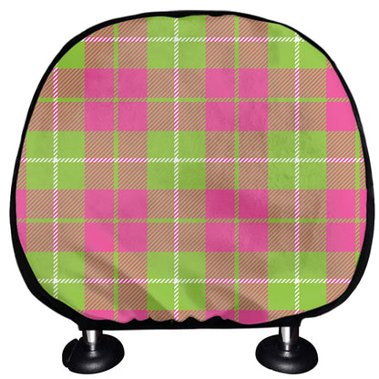 Pink Green And White Tartan Print Car Headrest Covers