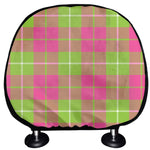 Pink Green And White Tartan Print Car Headrest Covers