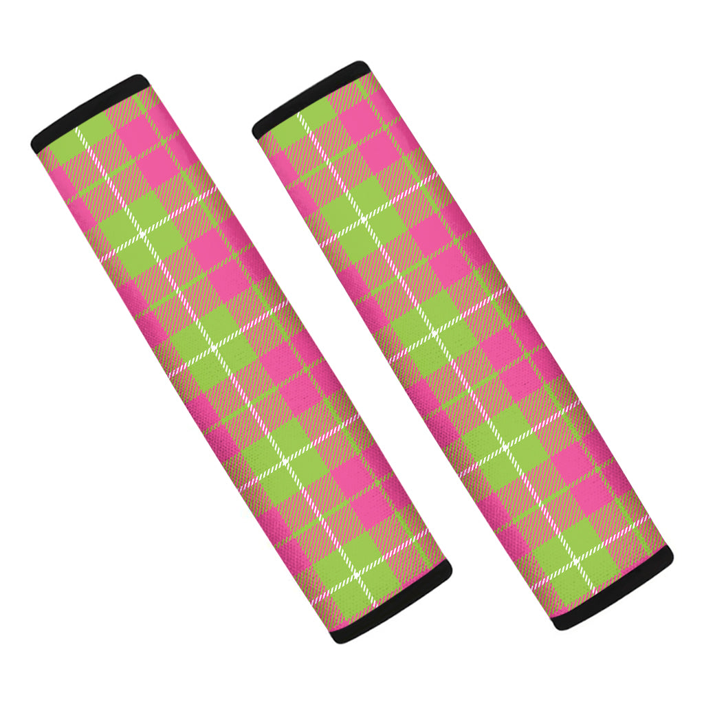 Pink Green And White Tartan Print Car Seat Belt Covers