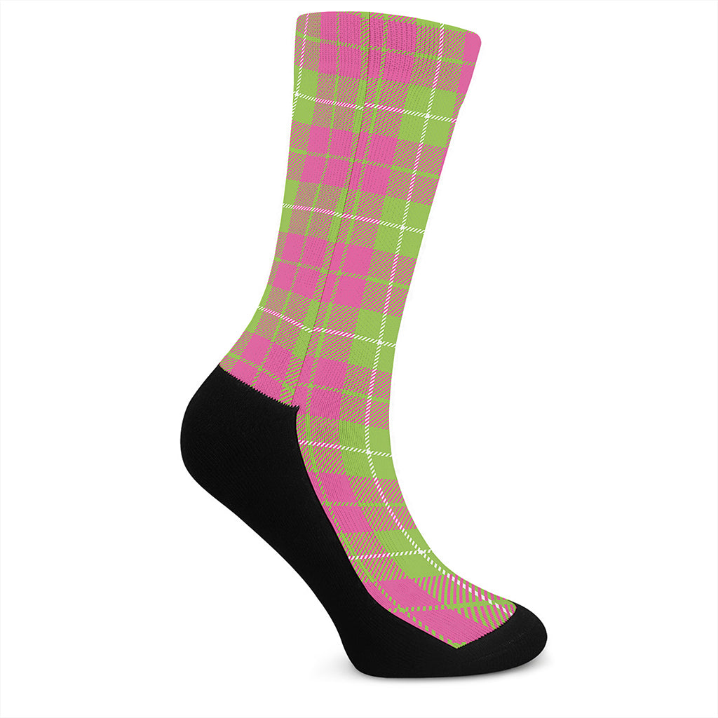 Pink Green And White Tartan Print Crew Socks