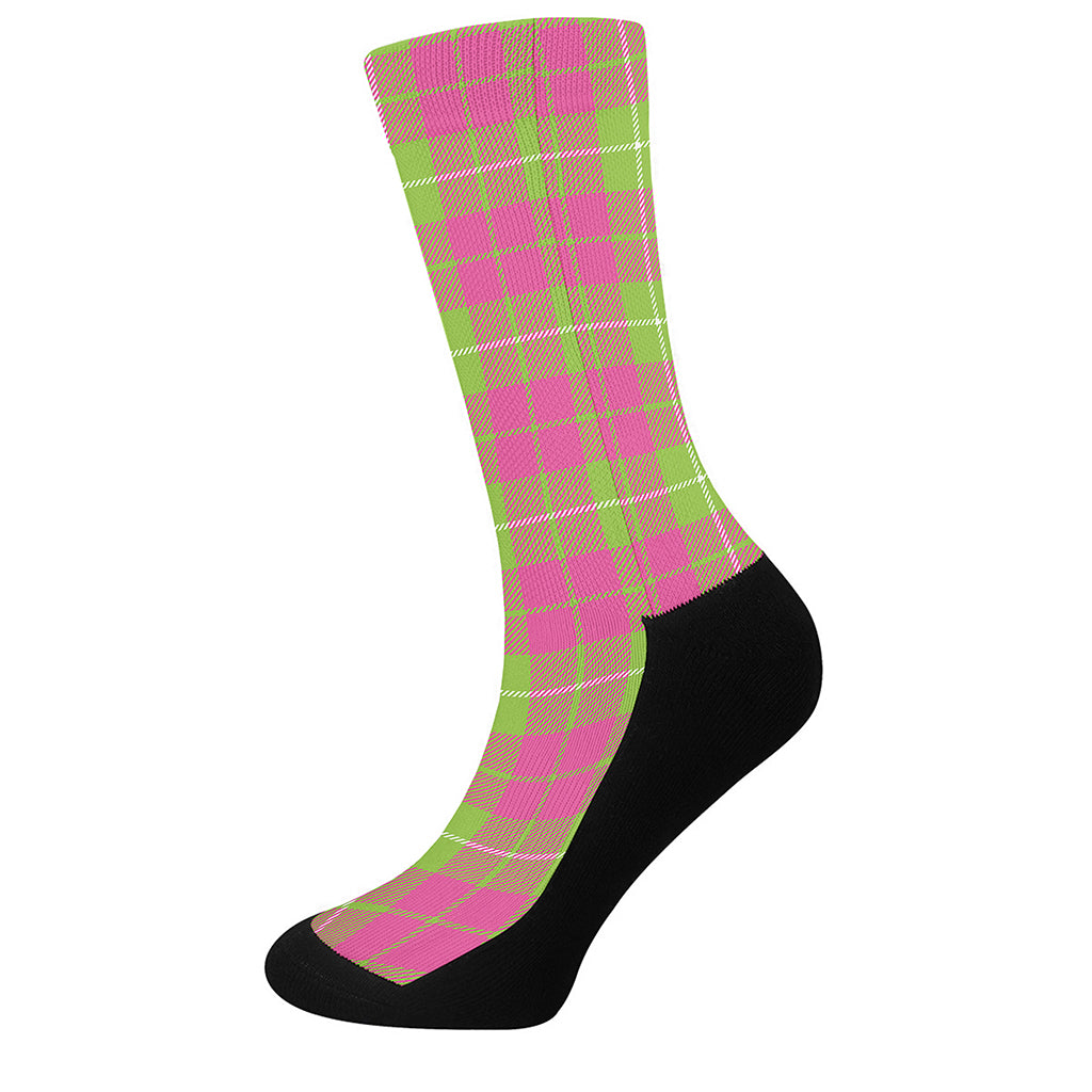 Pink Green And White Tartan Print Crew Socks