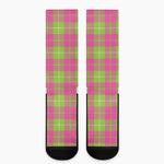 Pink Green And White Tartan Print Crew Socks