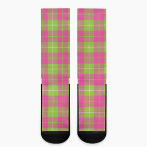 Pink Green And White Tartan Print Crew Socks