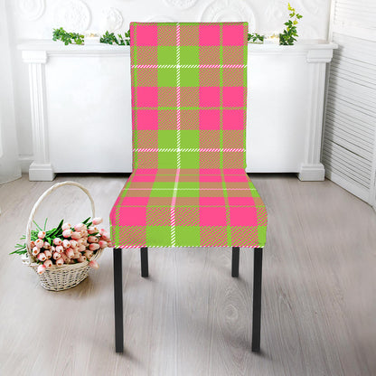 Pink Green And White Tartan Print Dining Chair Slipcover