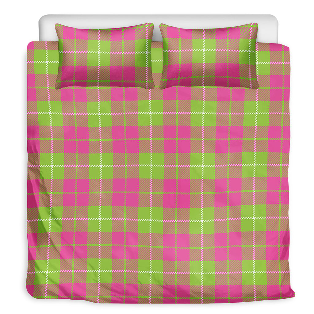Pink Green And White Tartan Print Duvet Cover Bedding Set