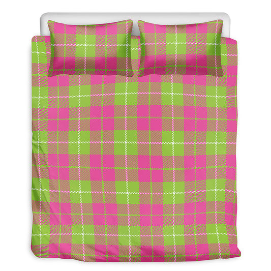 Pink Green And White Tartan Print Duvet Cover Bedding Set