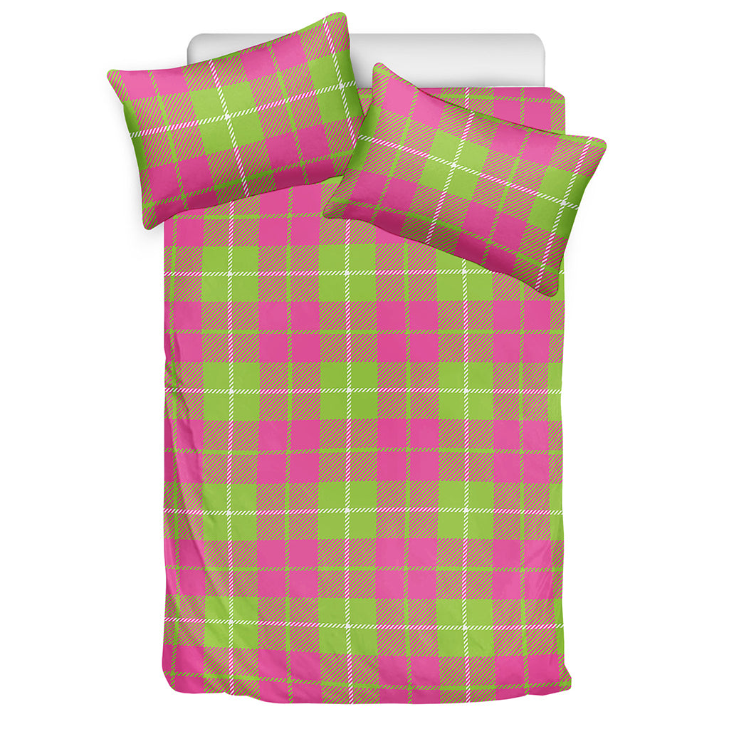 Pink Green And White Tartan Print Duvet Cover Bedding Set