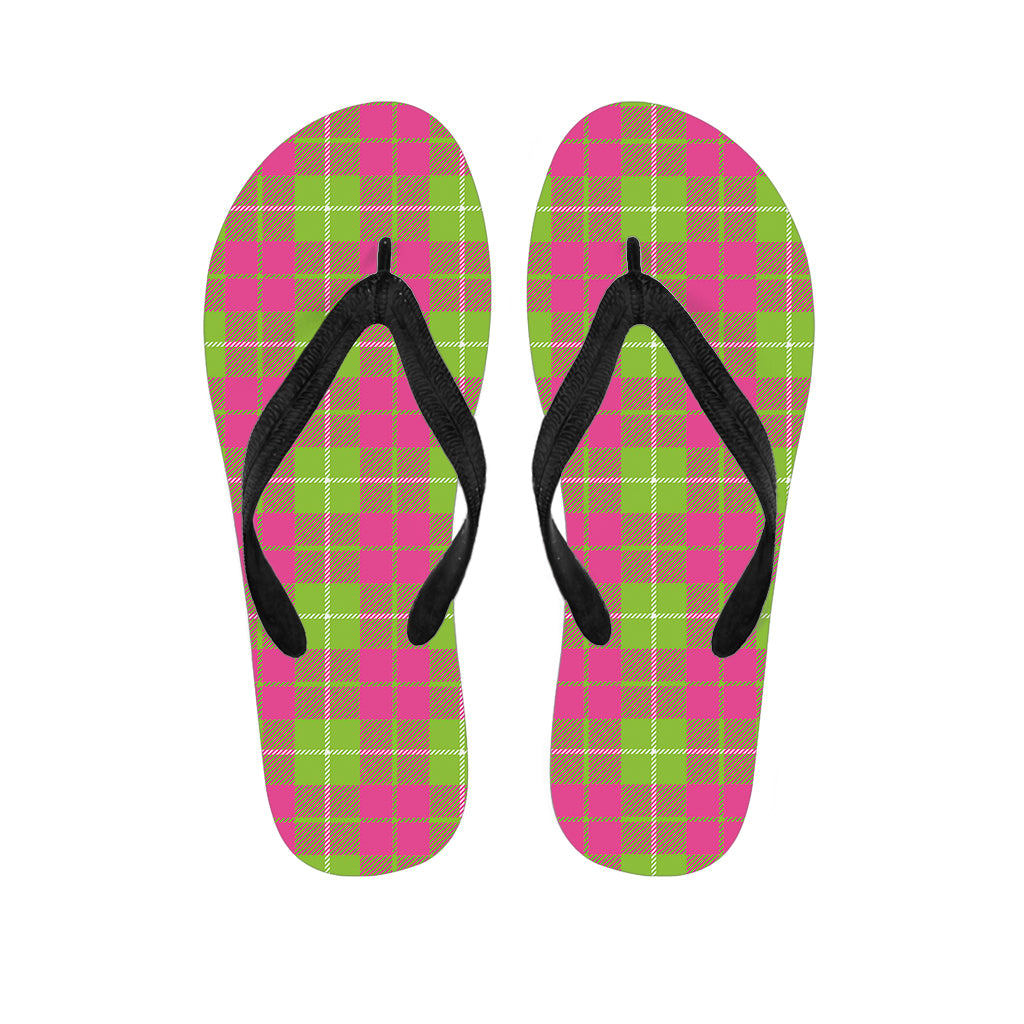Pink Green And White Tartan Print Flip Flops