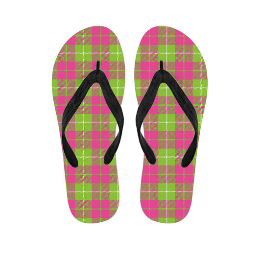Pink Green And White Tartan Print Flip Flops
