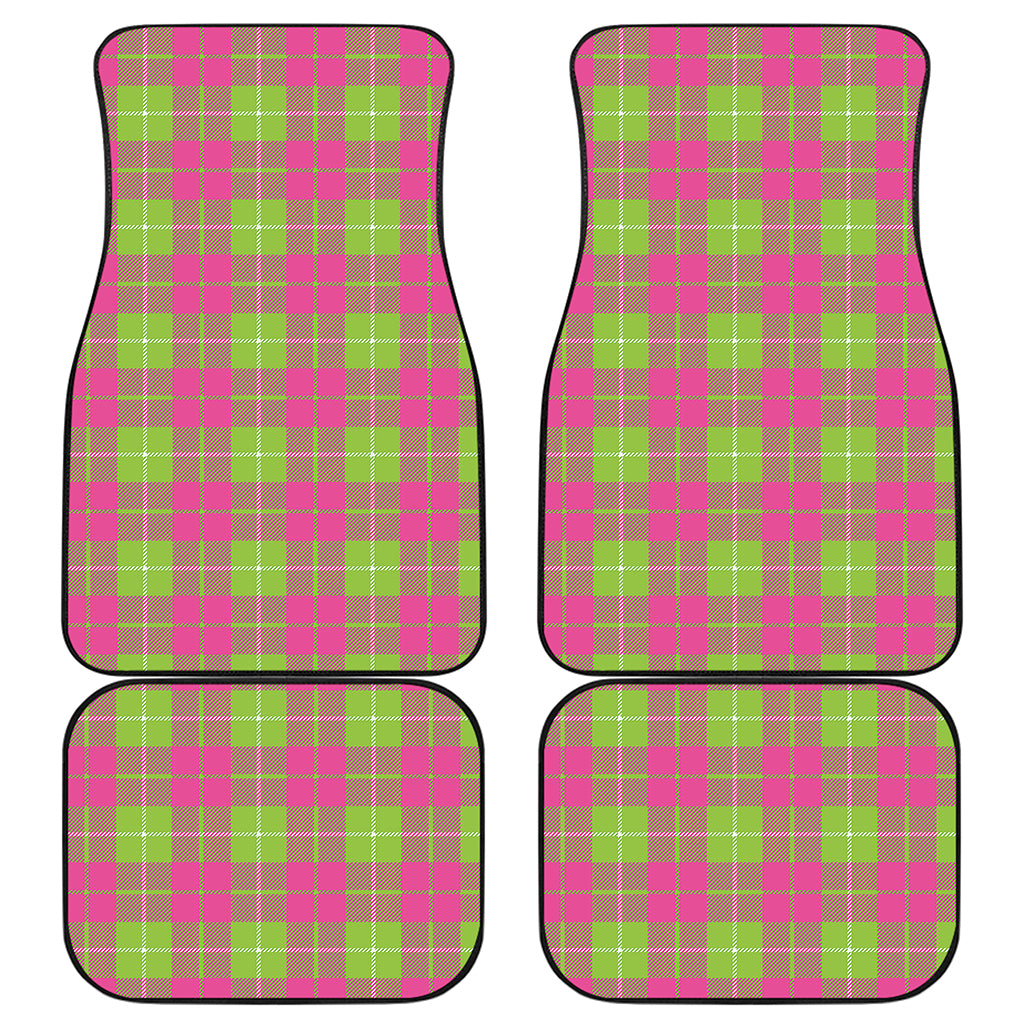 Pink Green And White Tartan Print Front and Back Car Floor Mats