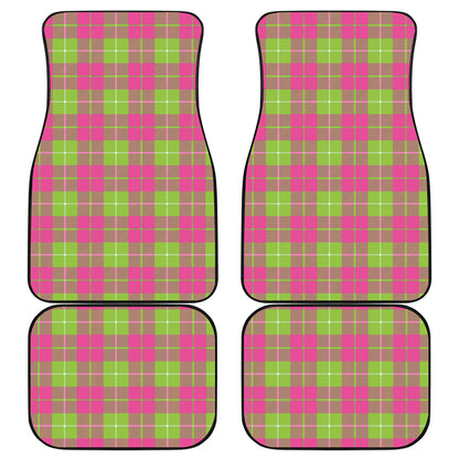 Pink Green And White Tartan Print Front and Back Car Floor Mats