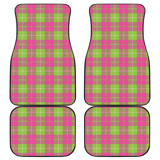 Pink Green And White Tartan Print Front and Back Car Floor Mats