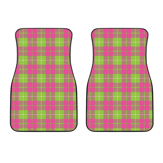Pink Green And White Tartan Print Front Car Floor Mats