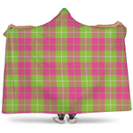 Pink Green And White Tartan Print Hooded Blanket