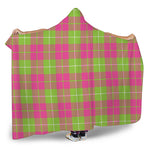 Pink Green And White Tartan Print Hooded Blanket