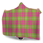 Pink Green And White Tartan Print Hooded Blanket