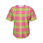 Pink Green And White Tartan Print Men's Baseball Jersey