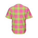 Pink Green And White Tartan Print Men's Baseball Jersey