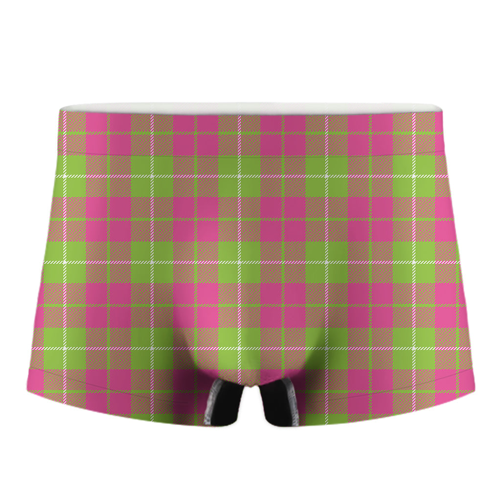 Pink Green And White Tartan Print Men's Boxer Briefs