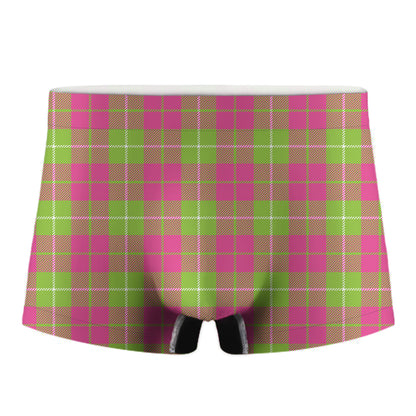 Pink Green And White Tartan Print Men's Boxer Briefs