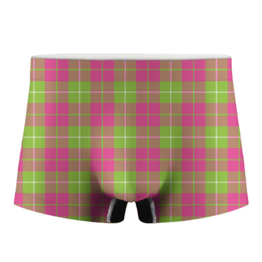 Pink Green And White Tartan Print Men's Boxer Briefs