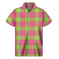 Pink Green And White Tartan Print Men's Short Sleeve Shirt